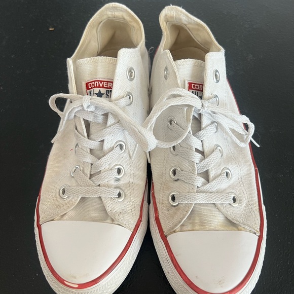 Converse Shoes - Converse White Lace-Up Sneakers with Red Trim